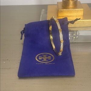 Tory Burch Gold and Crystal Thin Hinge Bracelet